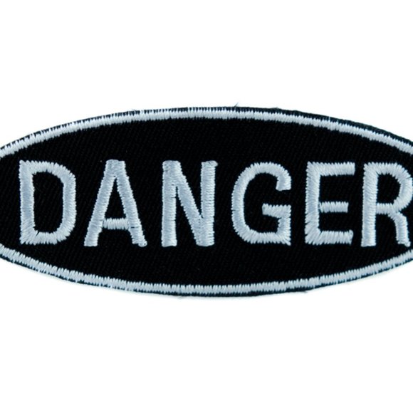 Black Danger Patch Embroidered Iron on Applique Safety Badge Biker Metal Punk - Picture 1 of 1
